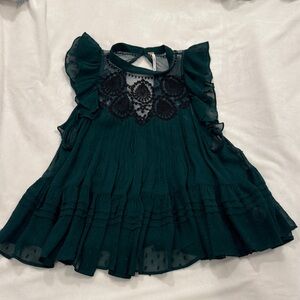 NEW | Free People Green & Lace Ruffle Top